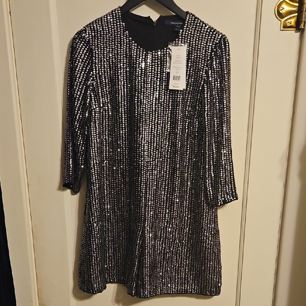 French Connection Metallic Long Sleeve Dress